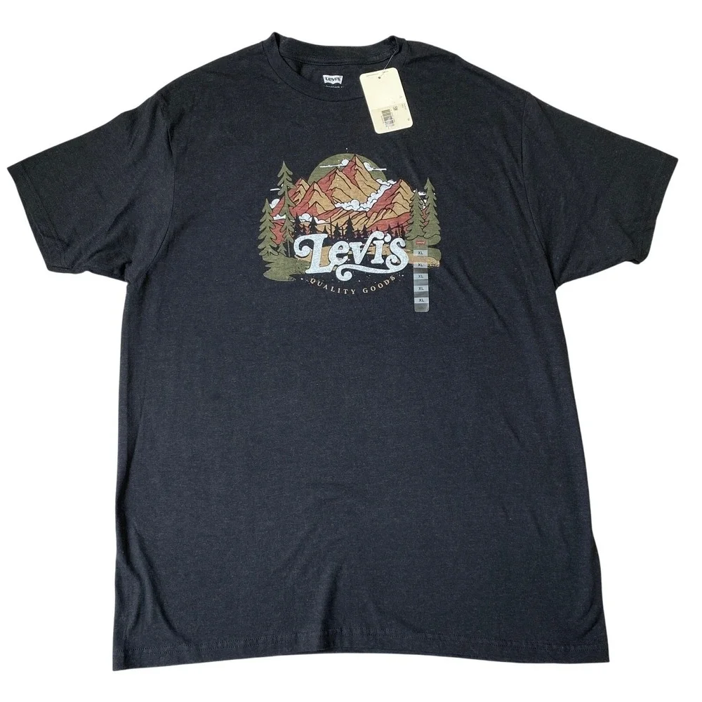 Levi's Y2K Retro Relaxed Fit Mountain Graphic T-Shirt Mens XL Black Short Sleeve